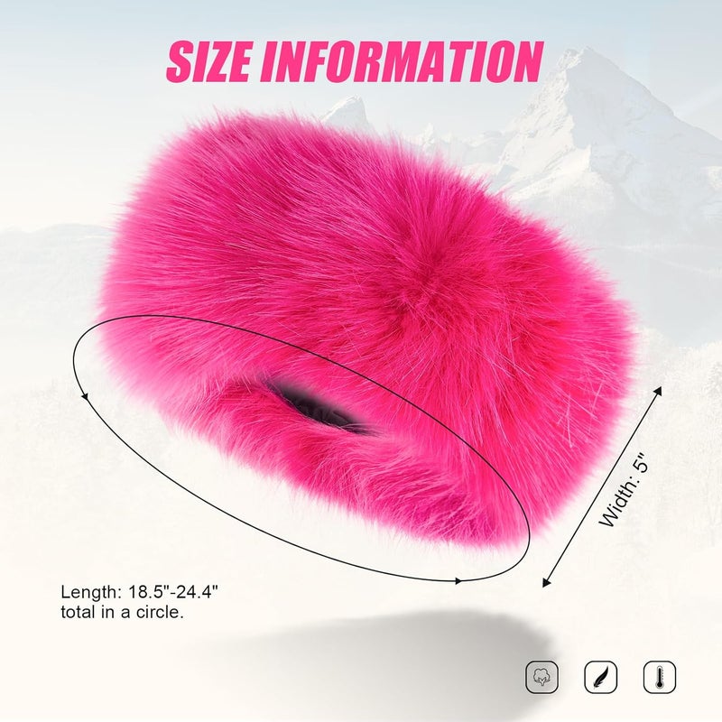 RANOME Faux Fur Headband for Women Elastic Fuzzy Thick Earmuffs Winter Headwrap Ear Muffs Furry Ear Warmers Cold Weather (Rose) - Image 4